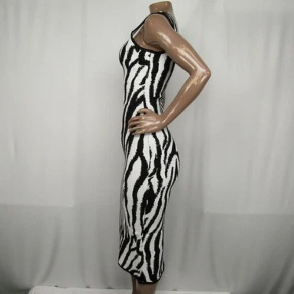 NEW TOCCIN  Midi Dress Black/White Size S Kendall Zebra Bodycon Square Neck - Picture 6 of 8